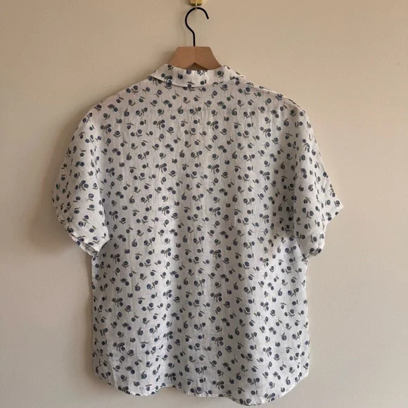 Garnet Hill | 100% Flax Linen Short-Sleeve Button-Front Blueberries Shirt US 10 - Picture 8 of 8